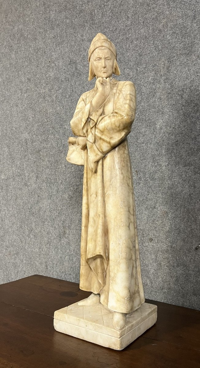 Adolpho Cipriani: Dante Alighieri Known As “dante” Very Large Alabaster Sculpture -photo-2