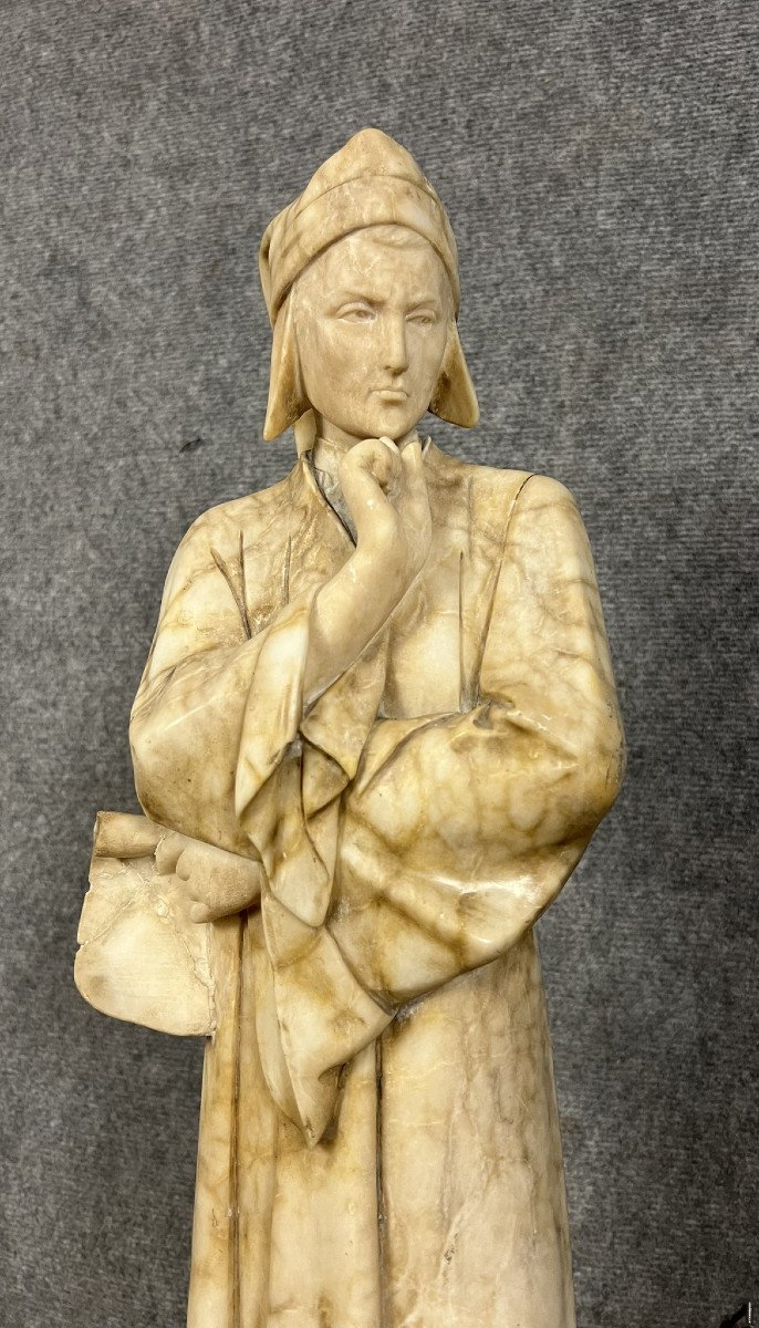 Adolpho Cipriani: Dante Alighieri Known As “dante” Very Large Alabaster Sculpture -photo-3