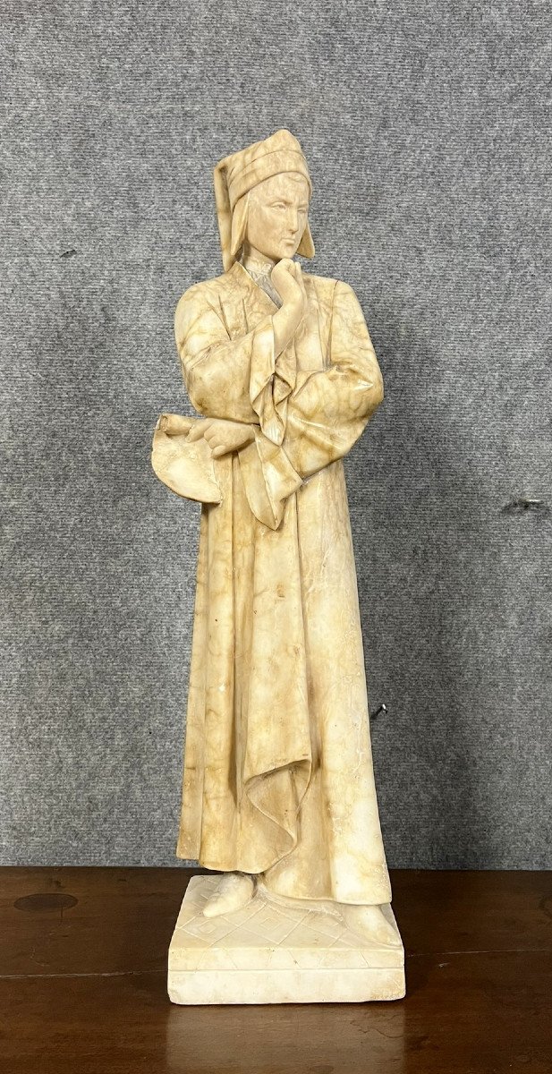 Adolpho Cipriani: Dante Alighieri Known As “dante” Very Large Alabaster Sculpture 