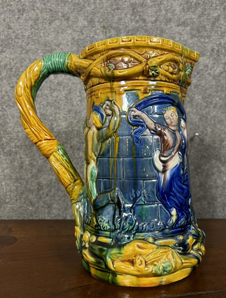 Rare Large Barbotine Pitcher Attributed To Minton (england) -photo-1