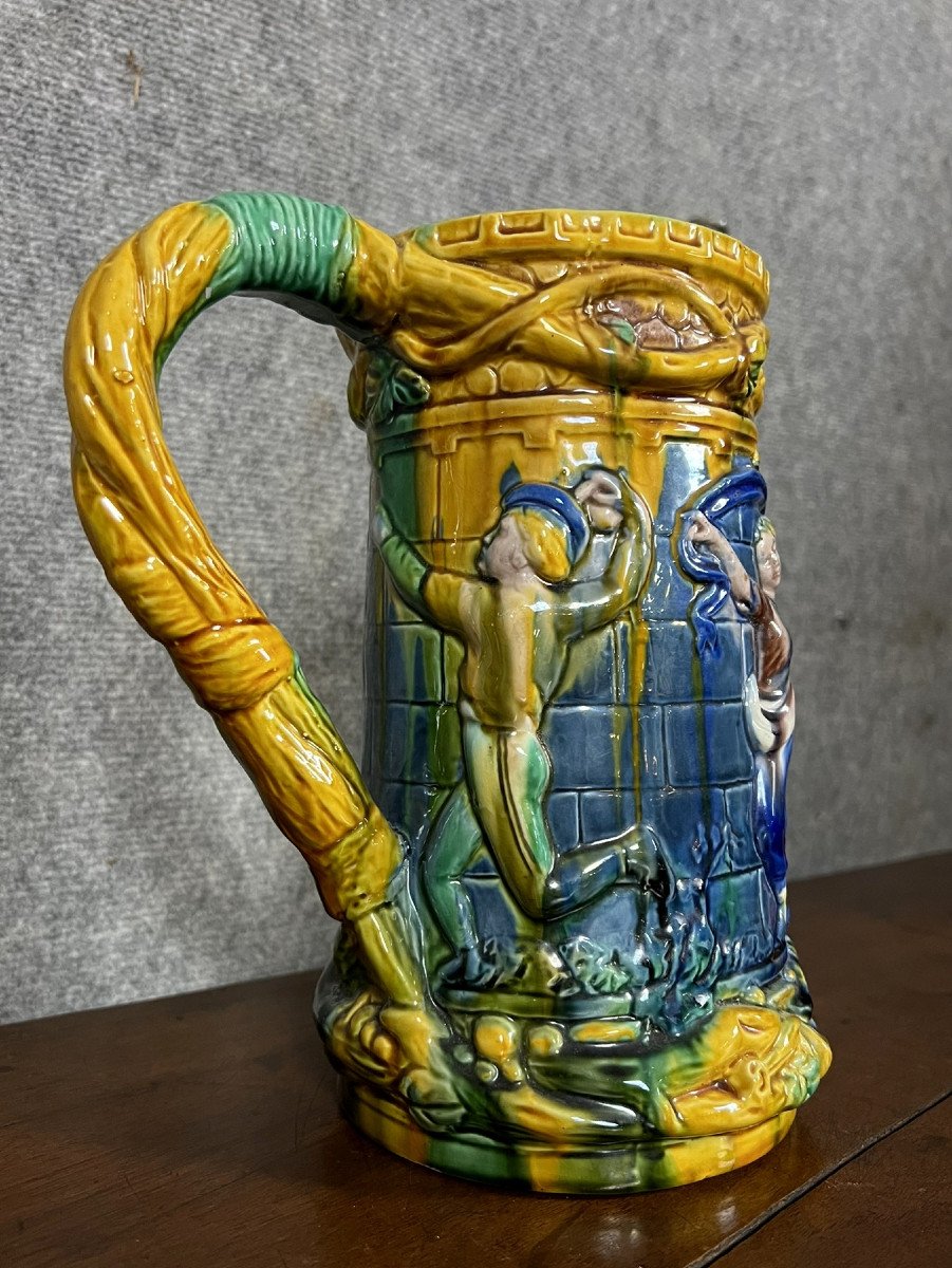 Rare Large Barbotine Pitcher Attributed To Minton (england) -photo-2