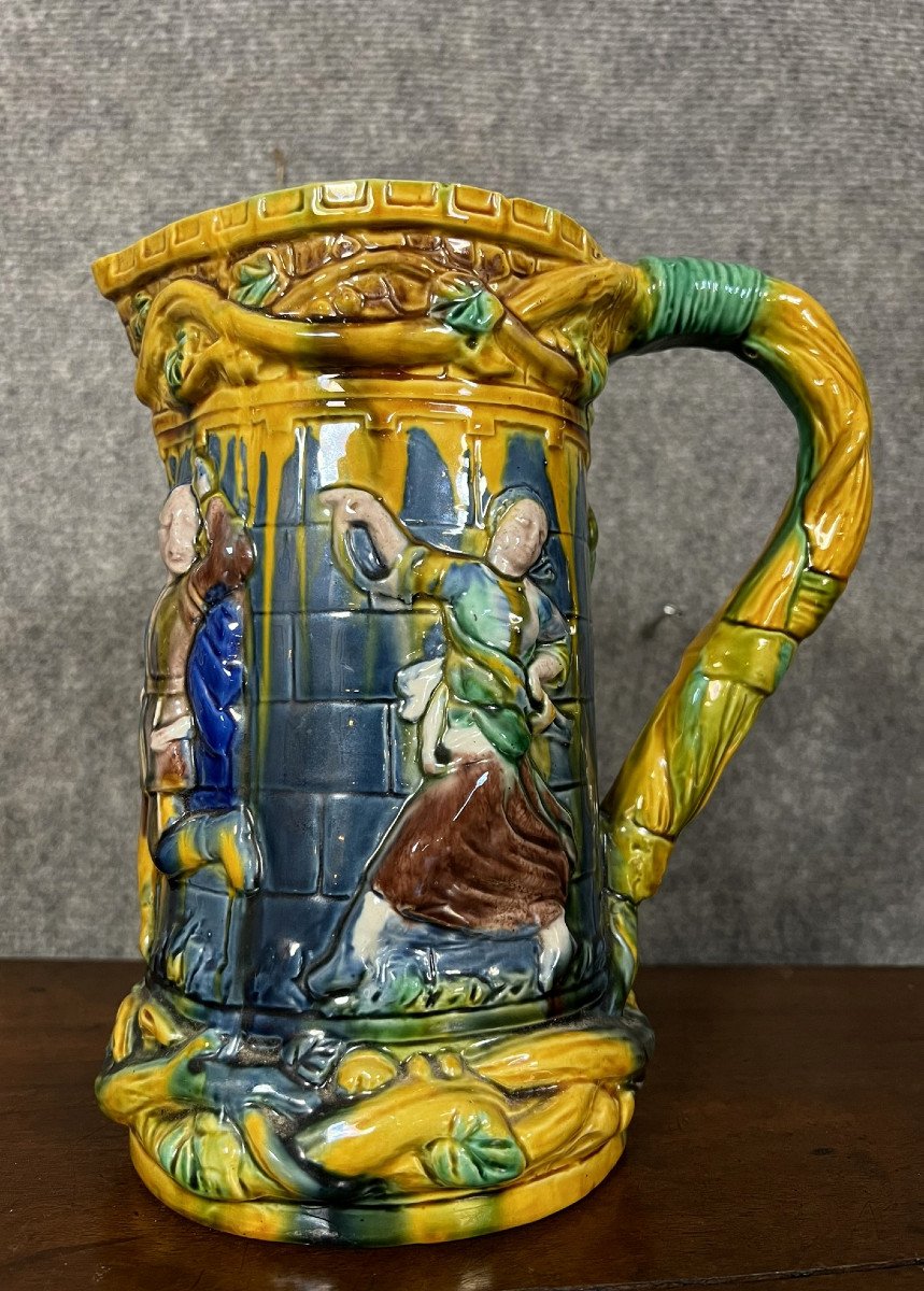 Rare Large Barbotine Pitcher Attributed To Minton (england) -photo-3