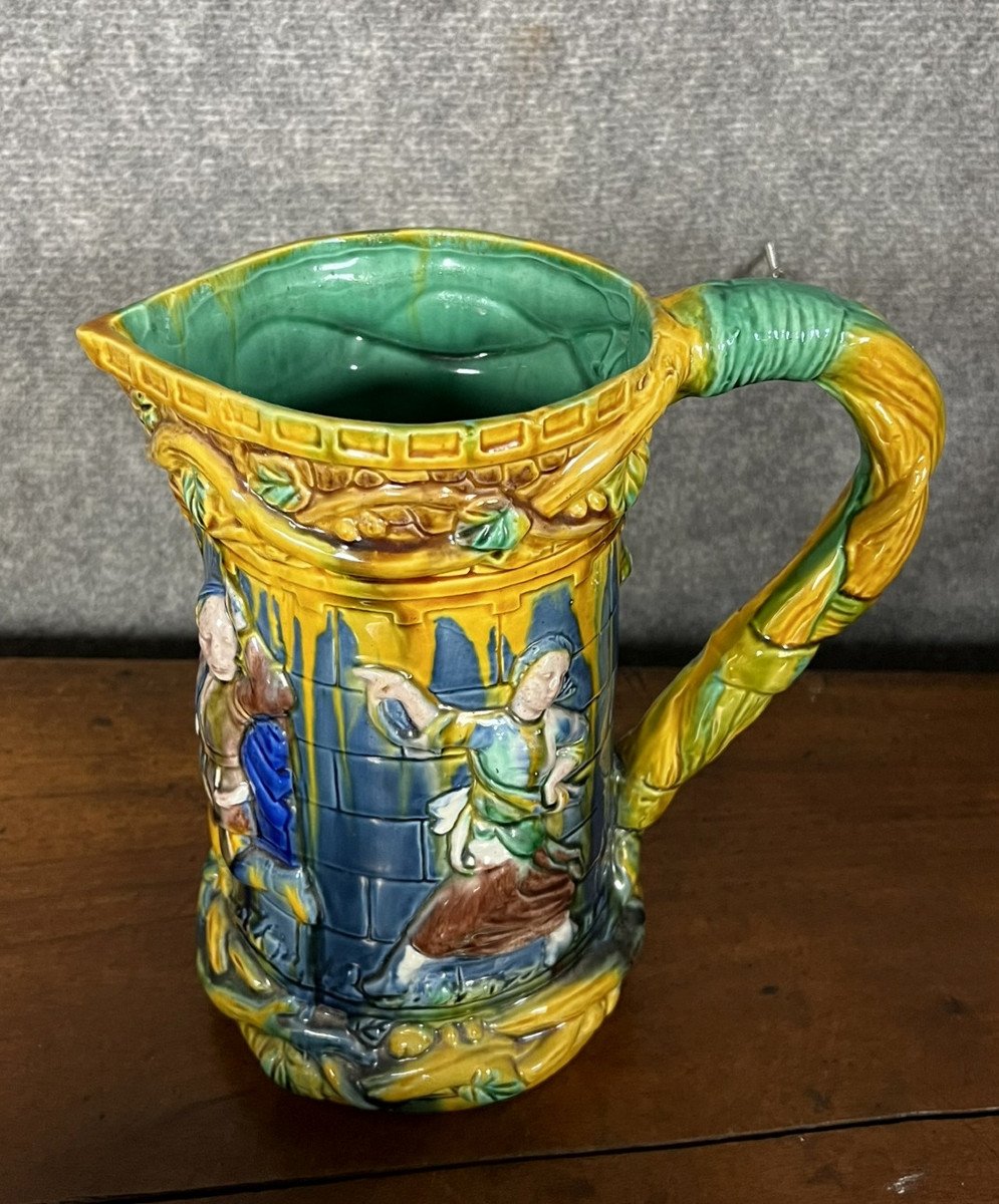 Rare Large Barbotine Pitcher Attributed To Minton (england) -photo-5