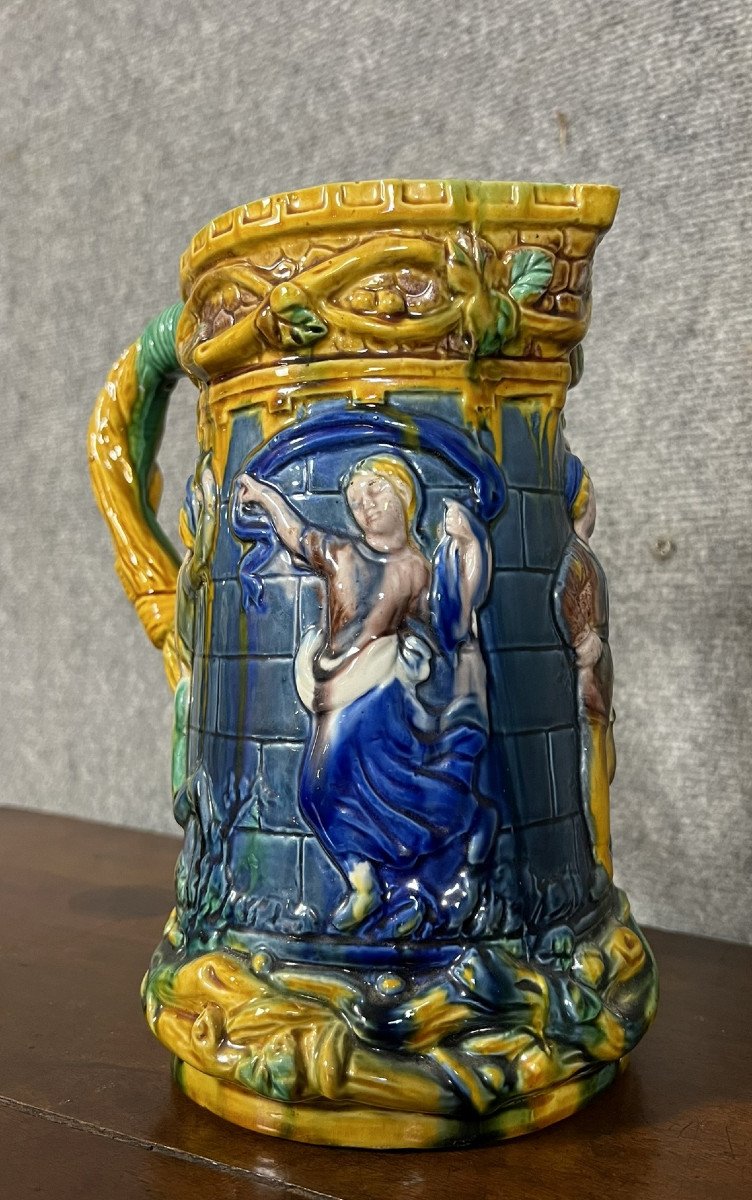 Rare Large Barbotine Pitcher Attributed To Minton (england) 