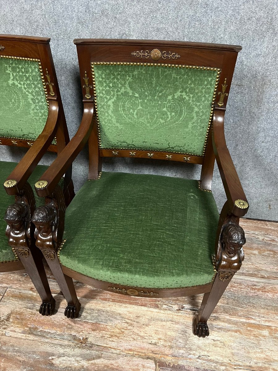 Paire De Fauteuils Empire-consulat En Acajou Mouluré Et Sculpté  -photo-4