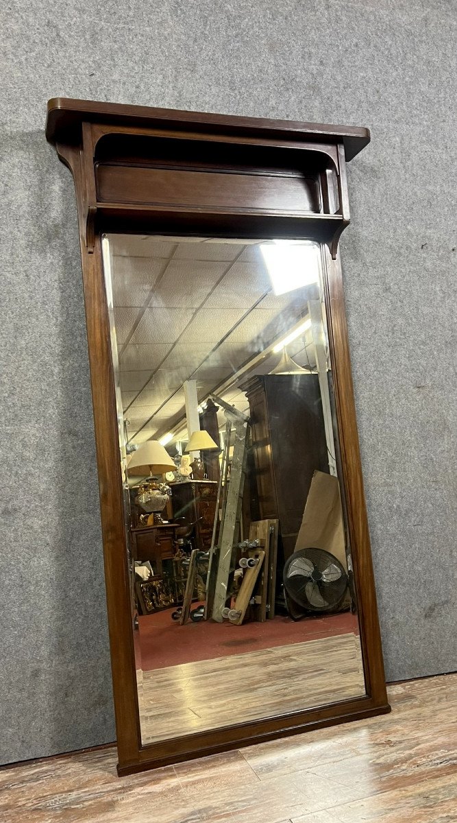 Monumental Art Nouveau Corridor Mirror In Mahogany -photo-2