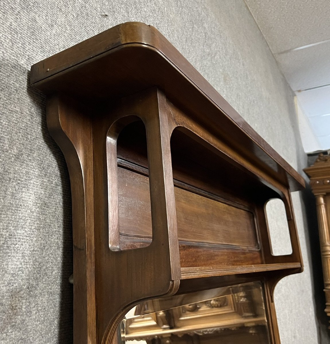 Monumental Art Nouveau Corridor Mirror In Mahogany -photo-4