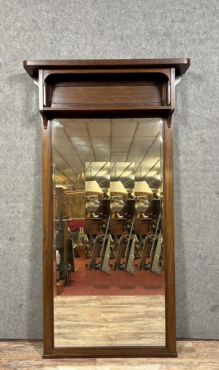 Monumental Art Nouveau Corridor Mirror In Mahogany 