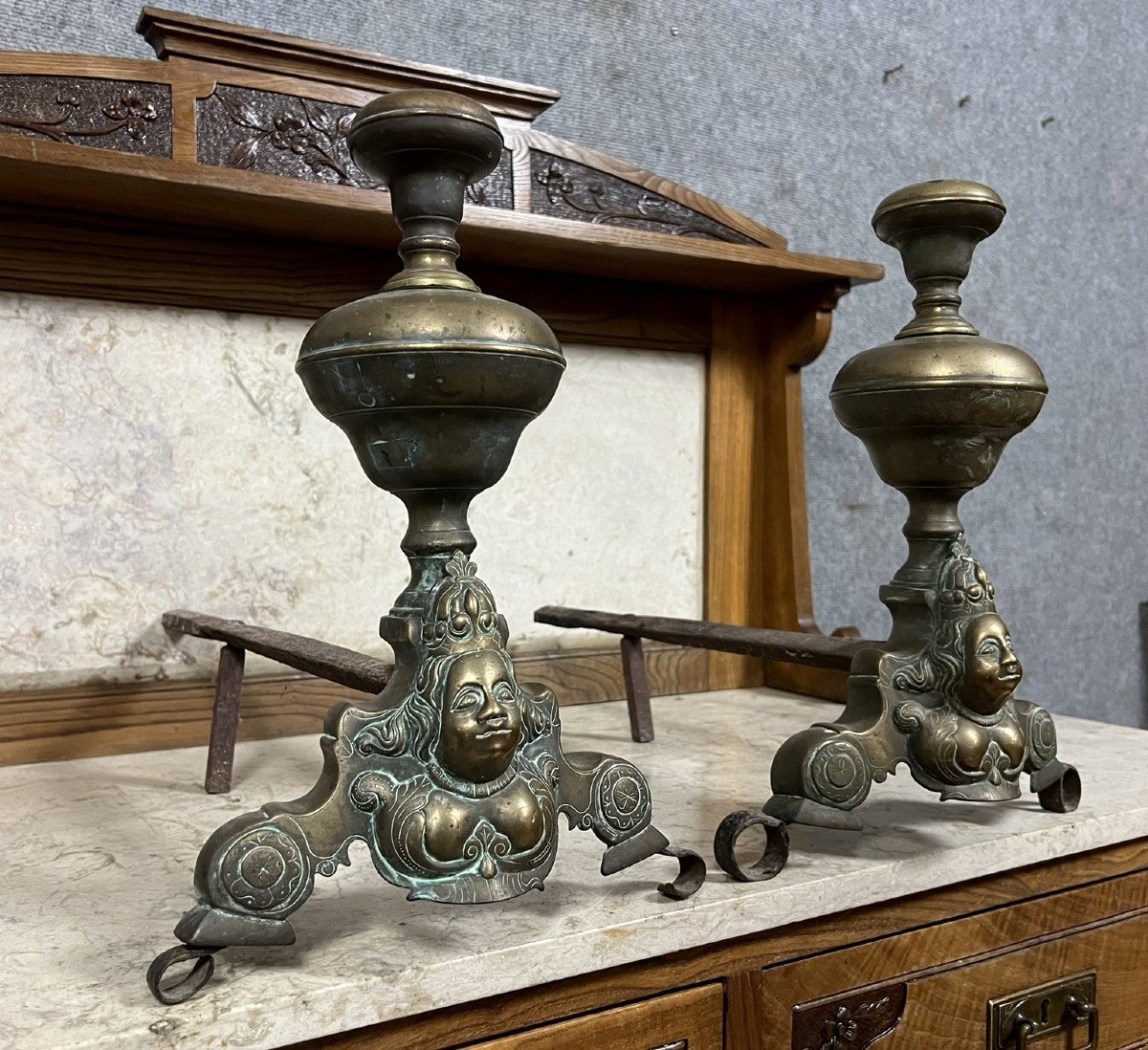 Pair Of Louis XIV Period Andirons In Gilded Bronze -photo-4