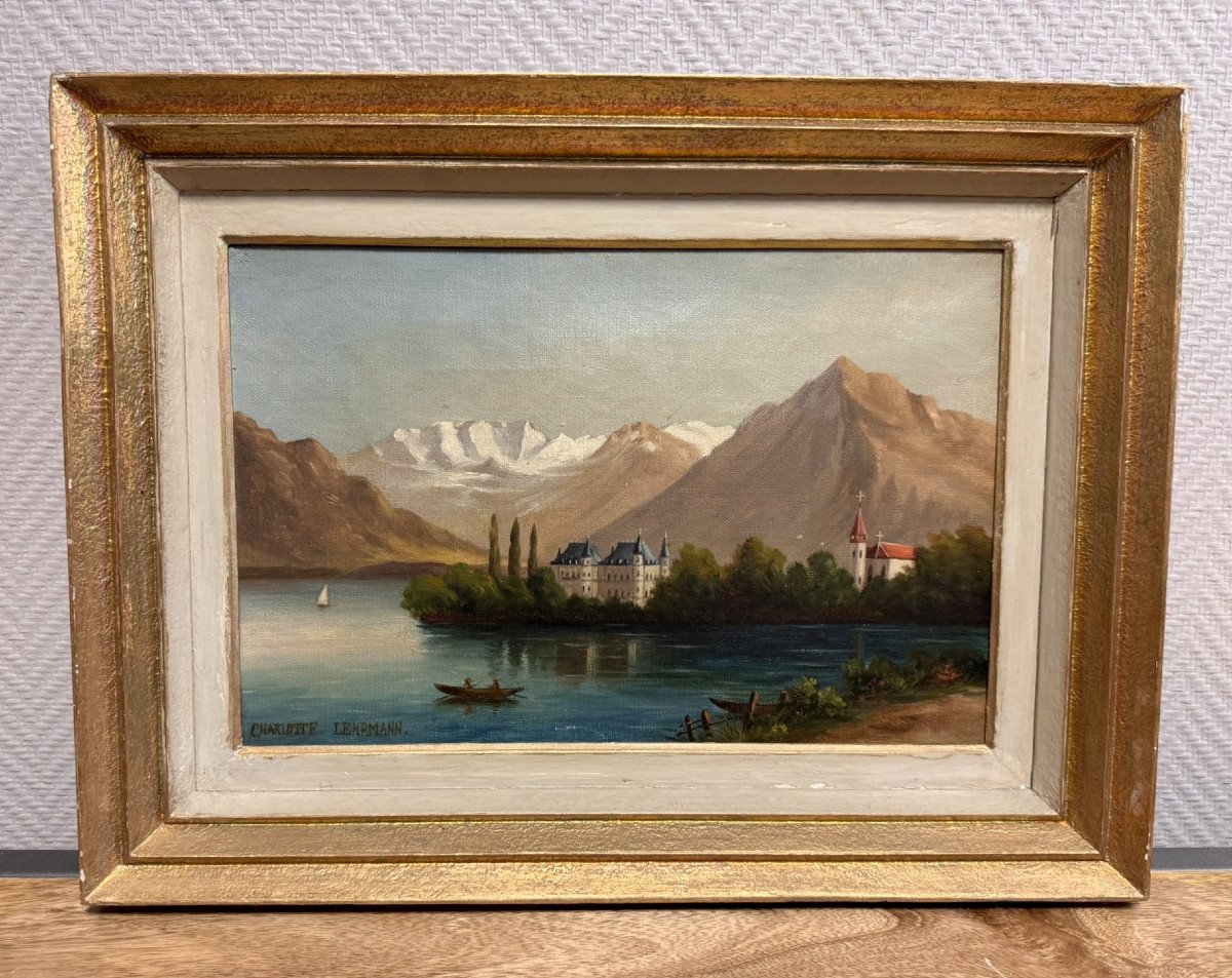 Charlotte Lehmann: Oil On Canvas / Lake View In Switzerland  -photo-2