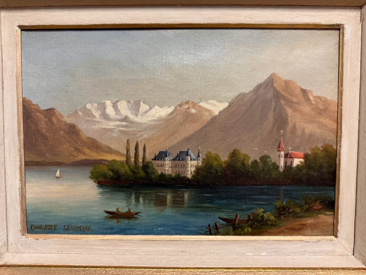 Charlotte Lehmann: Oil On Canvas / Lake View In Switzerland  -photo-3