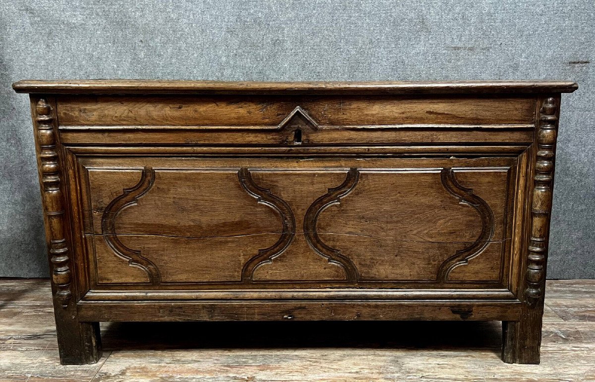 Louis XIV Period Molded Chest In Solid Oak