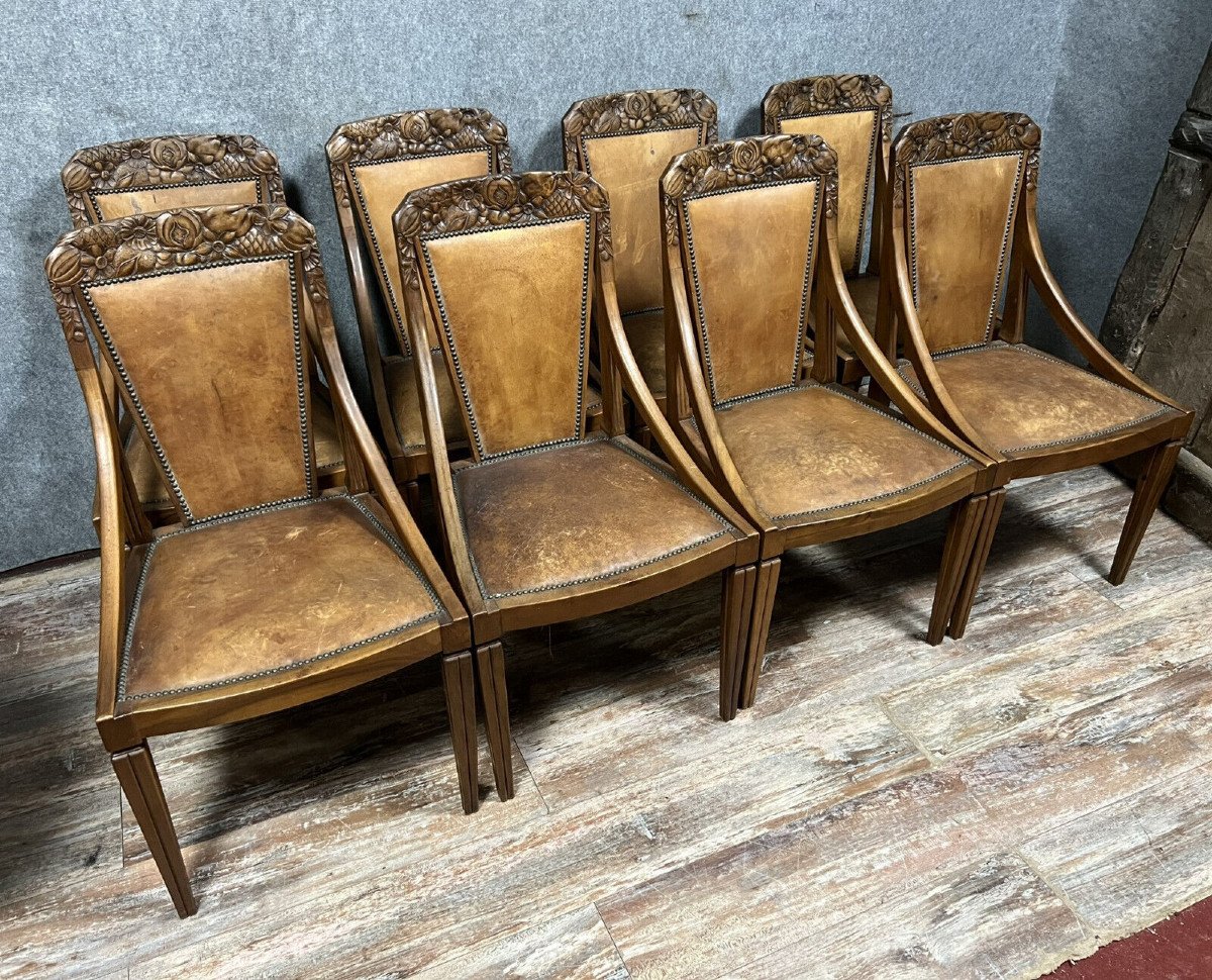 Work From The Nancy School Around 1920: Set Of Eight Chairs And Armchairs  -photo-3