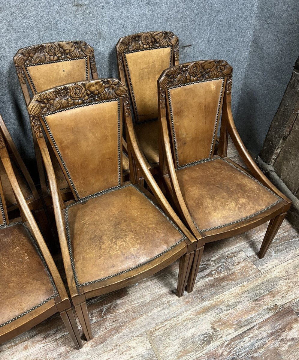 Travail De l'école De Nancy Vers 1920 : Suite De Huit Chaises Fauteuils  -photo-5