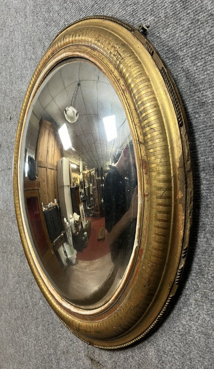 Louis XVI Style Gilded Wood Oval Witch Mirror -photo-2