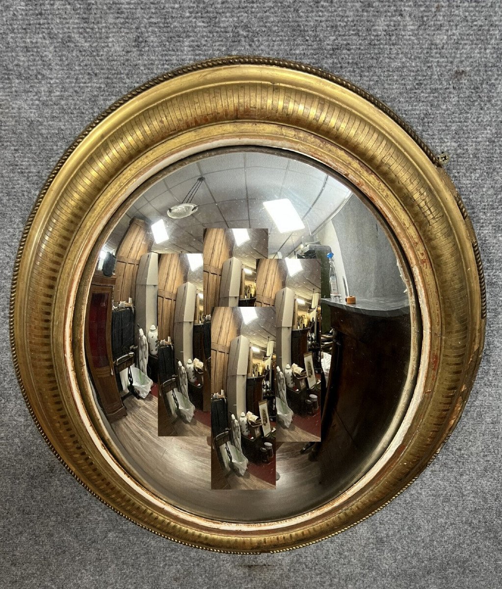 Louis XVI Style Gilded Wood Oval Witch Mirror -photo-3