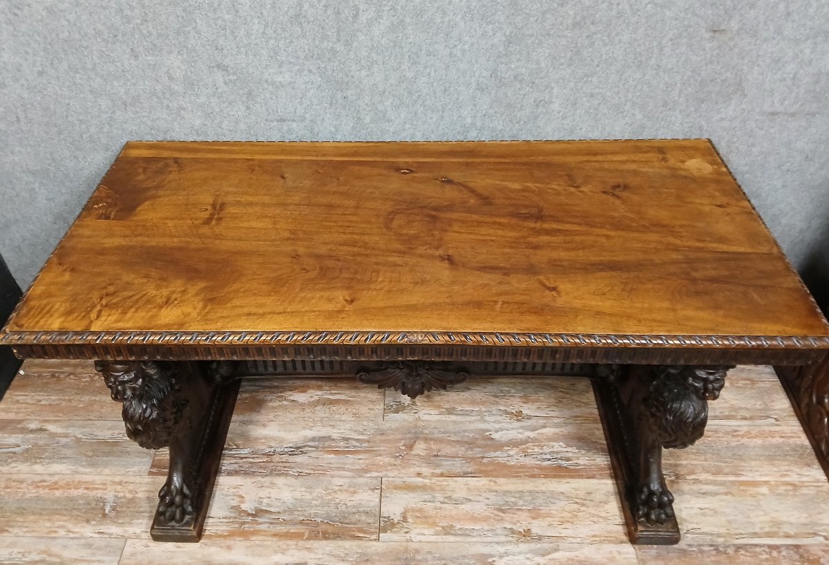 Italy 19th Century: Renaissance Style Table Or Desk In Walnut-photo-1