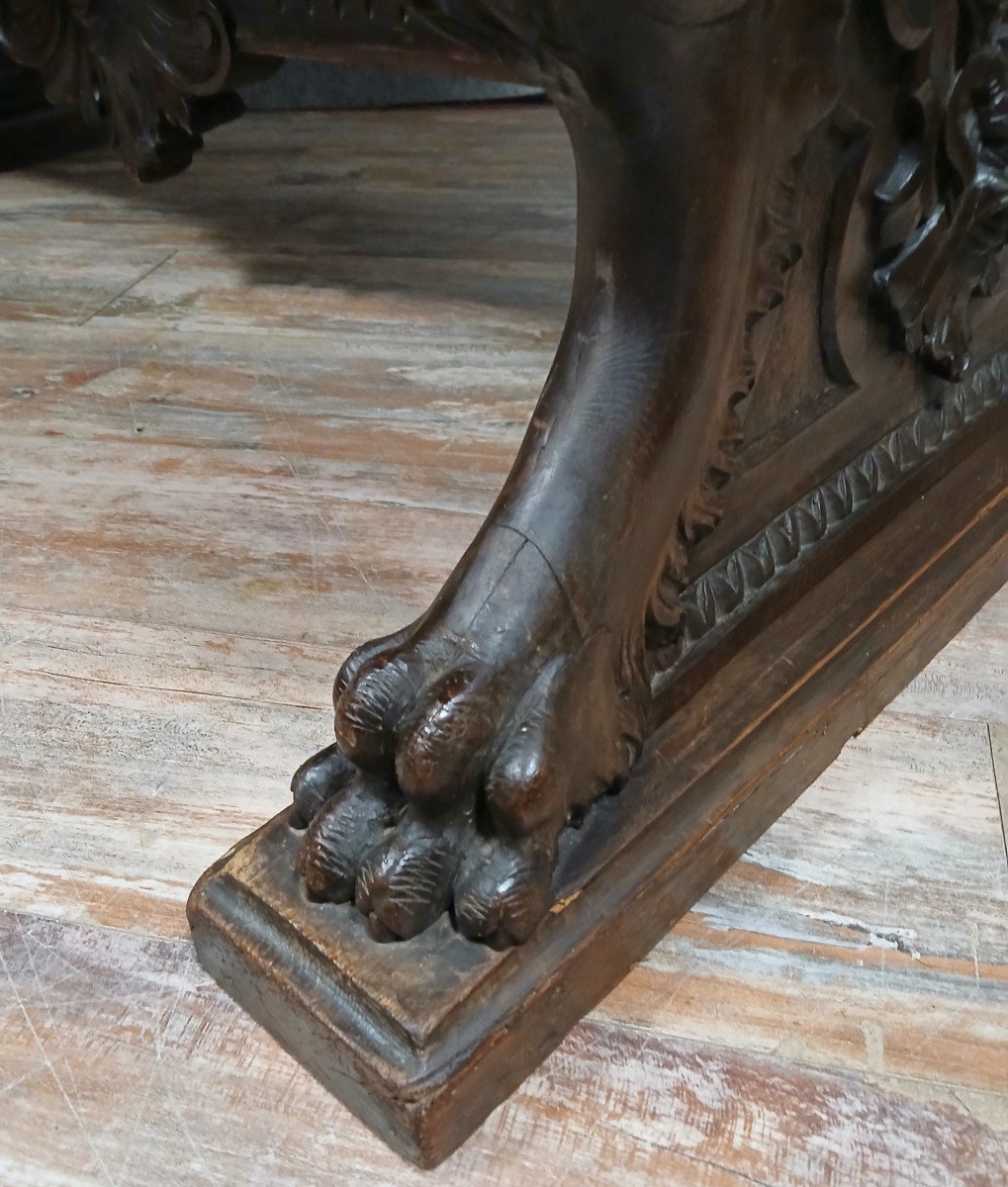 Italy 19th Century: Renaissance Style Table Or Desk In Walnut-photo-7