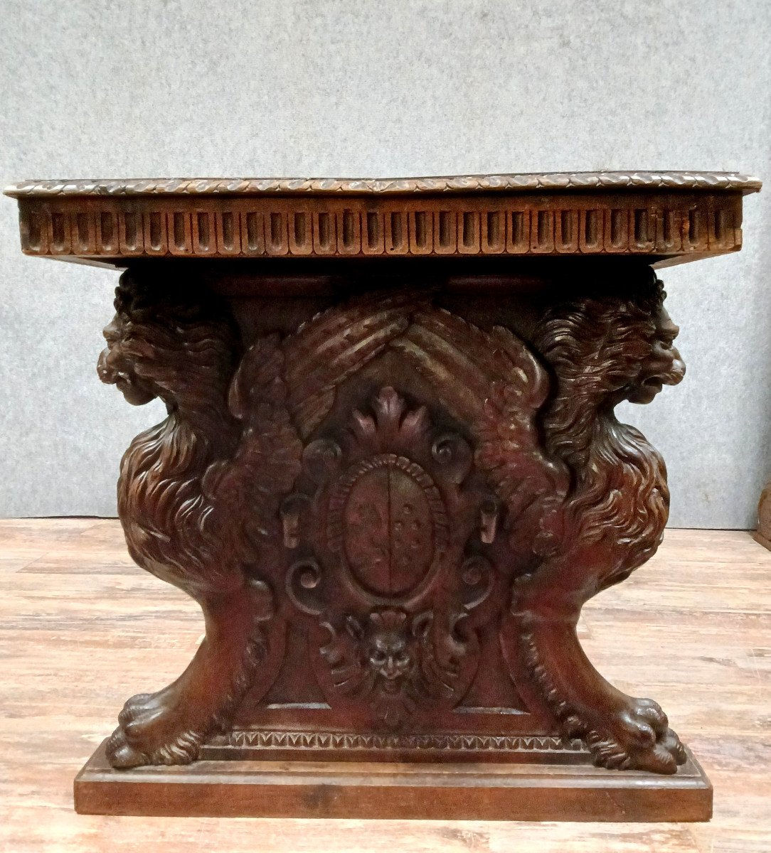 Italy 19th Century: Renaissance Style Table Or Desk In Walnut-photo-8