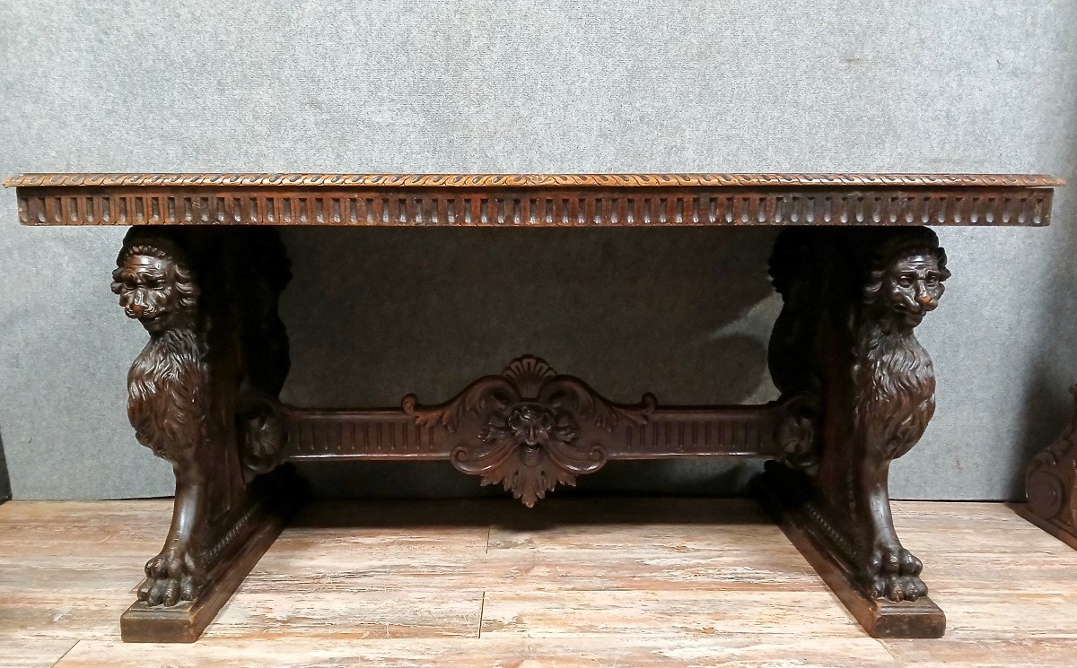 Italy 19th Century: Renaissance Style Table Or Desk In Walnut