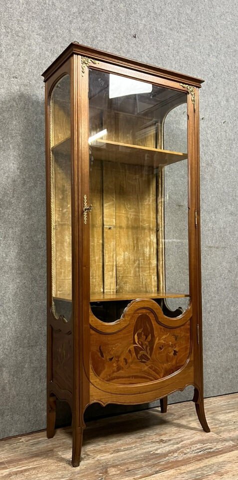 After Majorelle: Art Nouveau Iris Display Case In Marquetry, Late 19th Century-photo-1