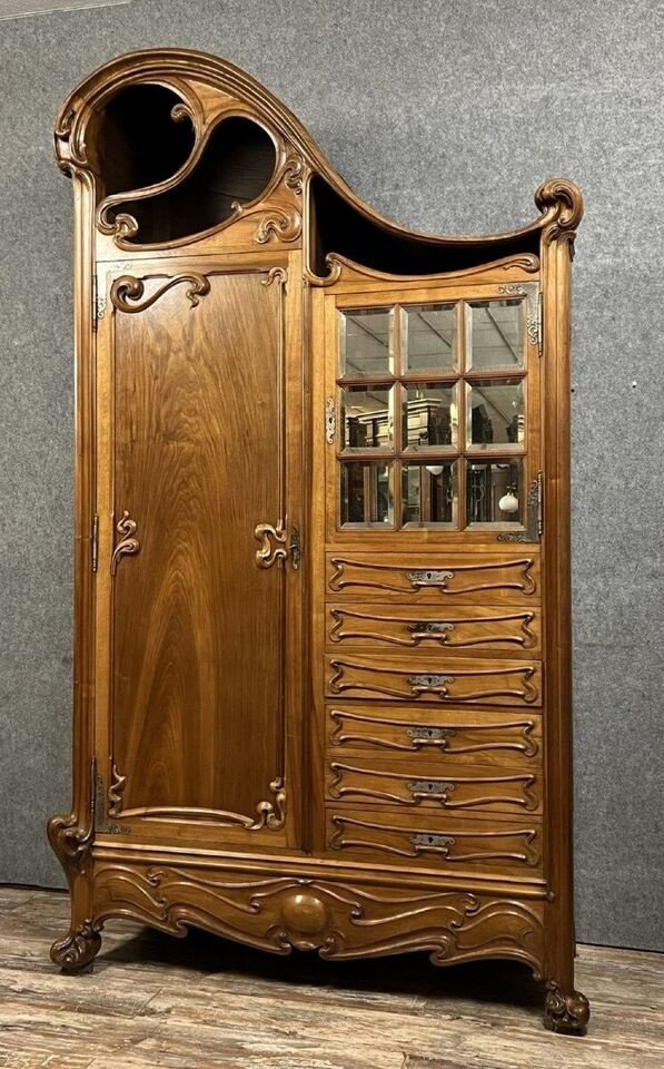 After Louis Majorelle: Nancy School Wardrobe In Walnut And Ash, Art Nouveau Period, Circa 1900-photo-1