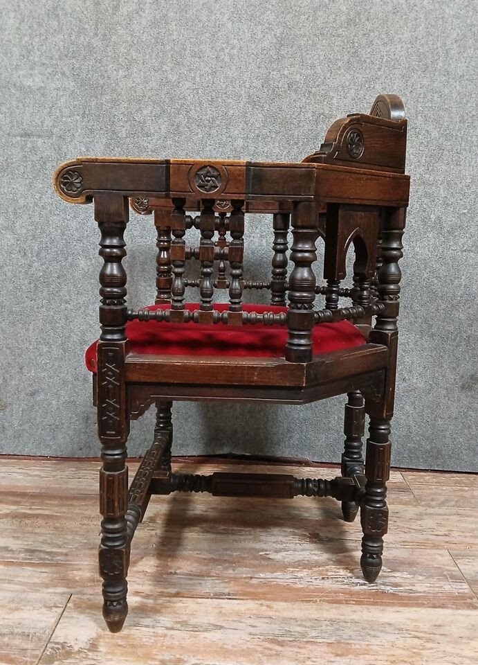 Syrian Office Chair In Solid Walnut Fully Carved Circa 1850-photo-2