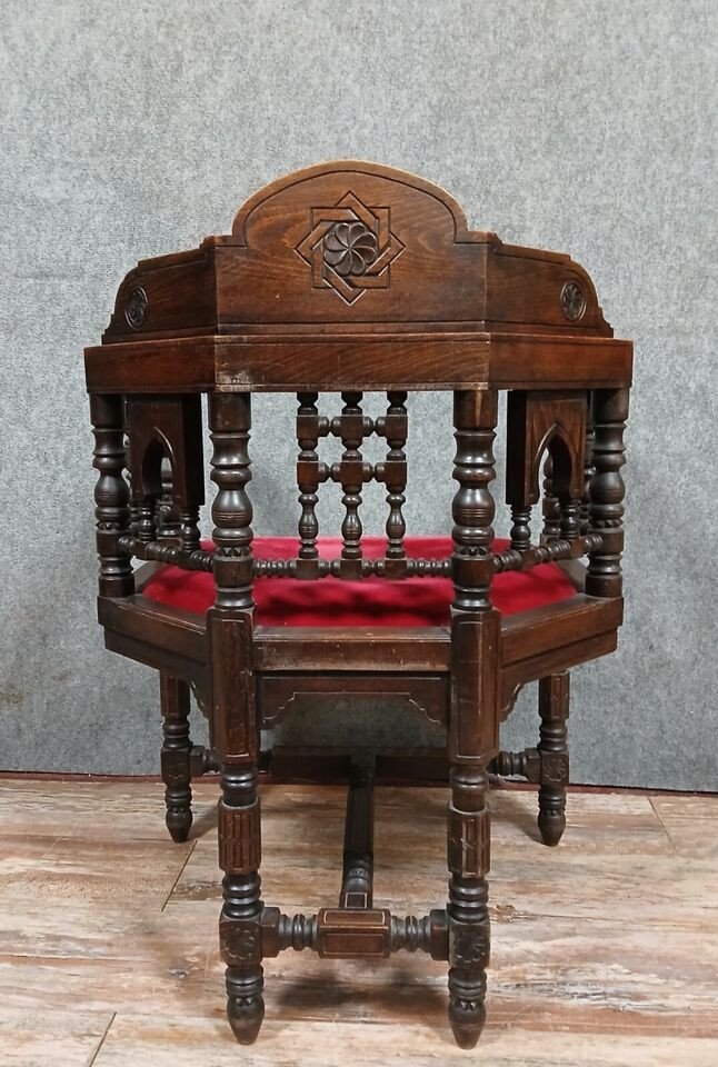 Syrian Office Chair In Solid Walnut Fully Carved Circa 1850-photo-4