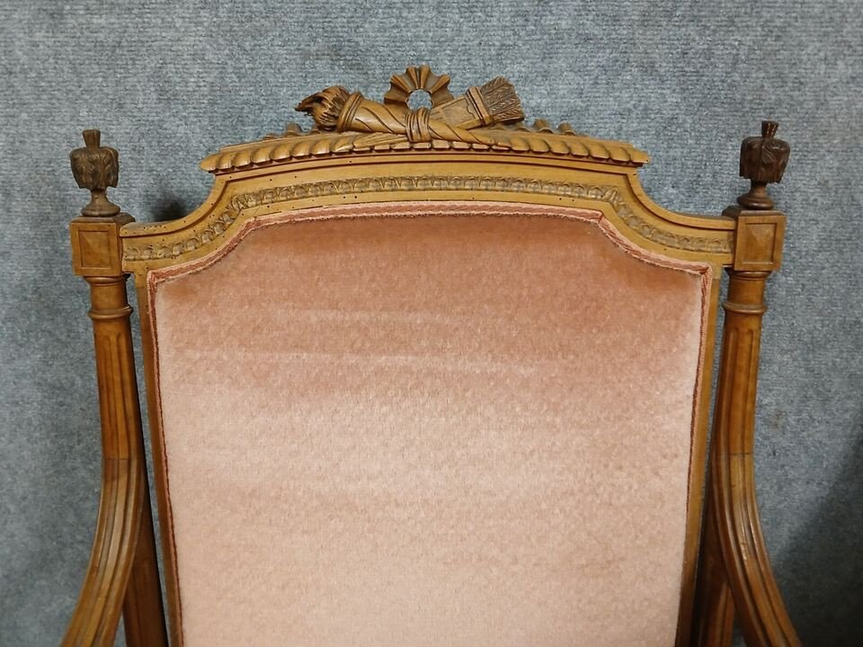 Paire De Fauteuils De Style Louis XVI En Noyer Vers 1850-photo-1