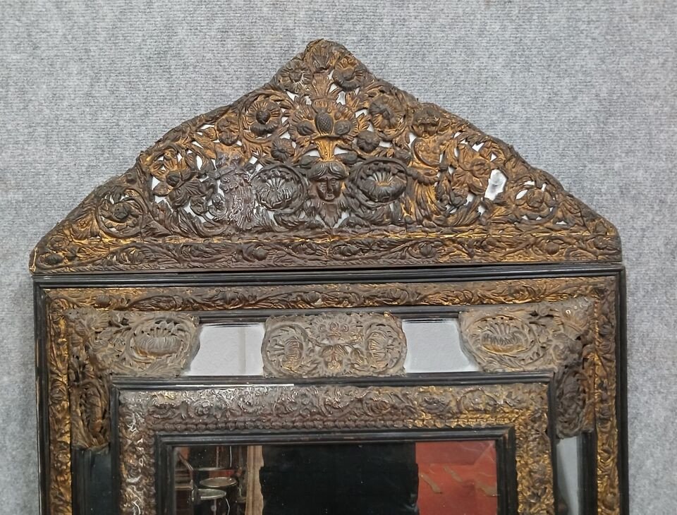 Mirror With Parcloses From The Napoleon III Period In Repoussé Copper-photo-1