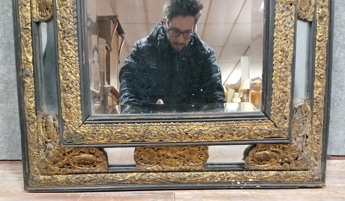 Mirror With Parcloses From The Napoleon III Period In Repoussé Copper-photo-4