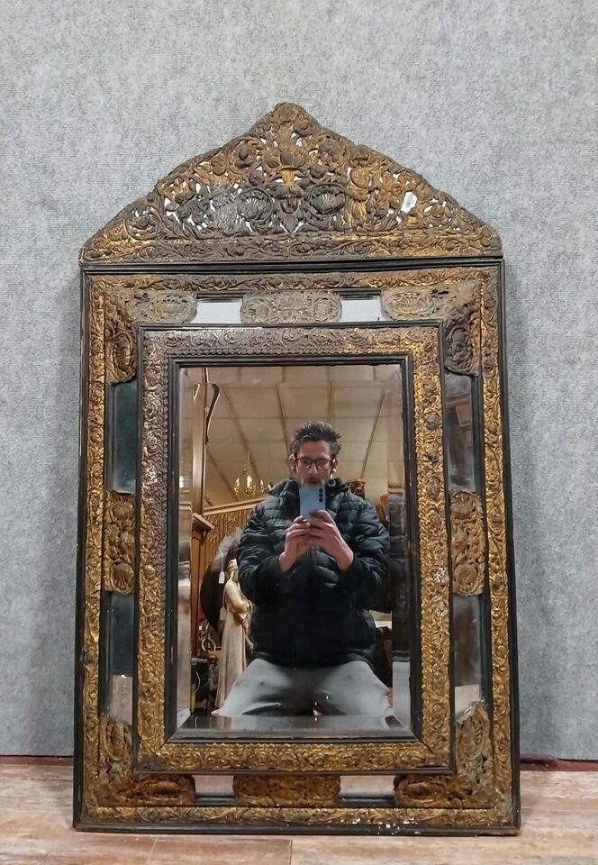 Mirror With Parcloses From The Napoleon III Period In Repoussé Copper