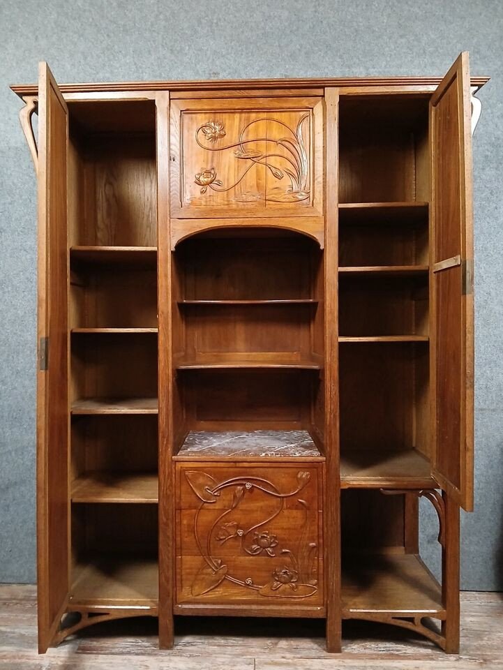 After Louis Majorelle: Nancy School Cabinet Furniture In Walnut, Art Nouveau Period, Circa 1900-photo-1