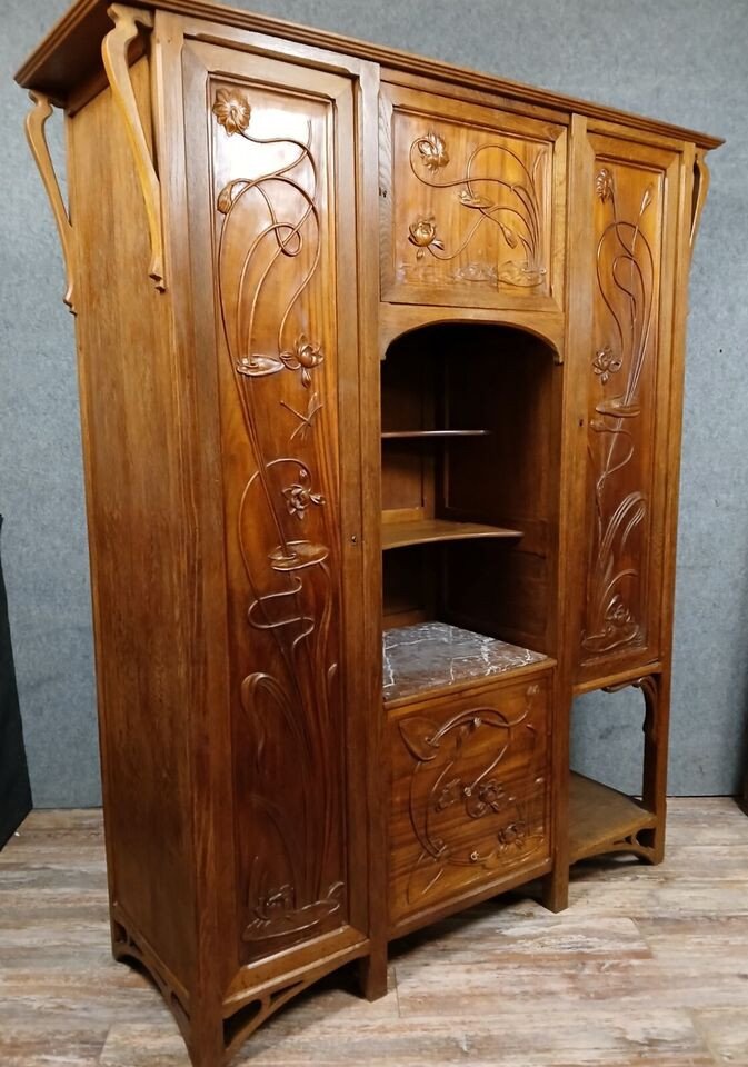 After Louis Majorelle: Nancy School Cabinet Furniture In Walnut, Art Nouveau Period, Circa 1900-photo-2