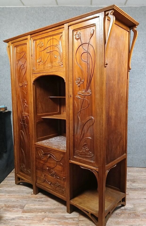 After Louis Majorelle: Nancy School Cabinet Furniture In Walnut, Art Nouveau Period, Circa 1900-photo-3