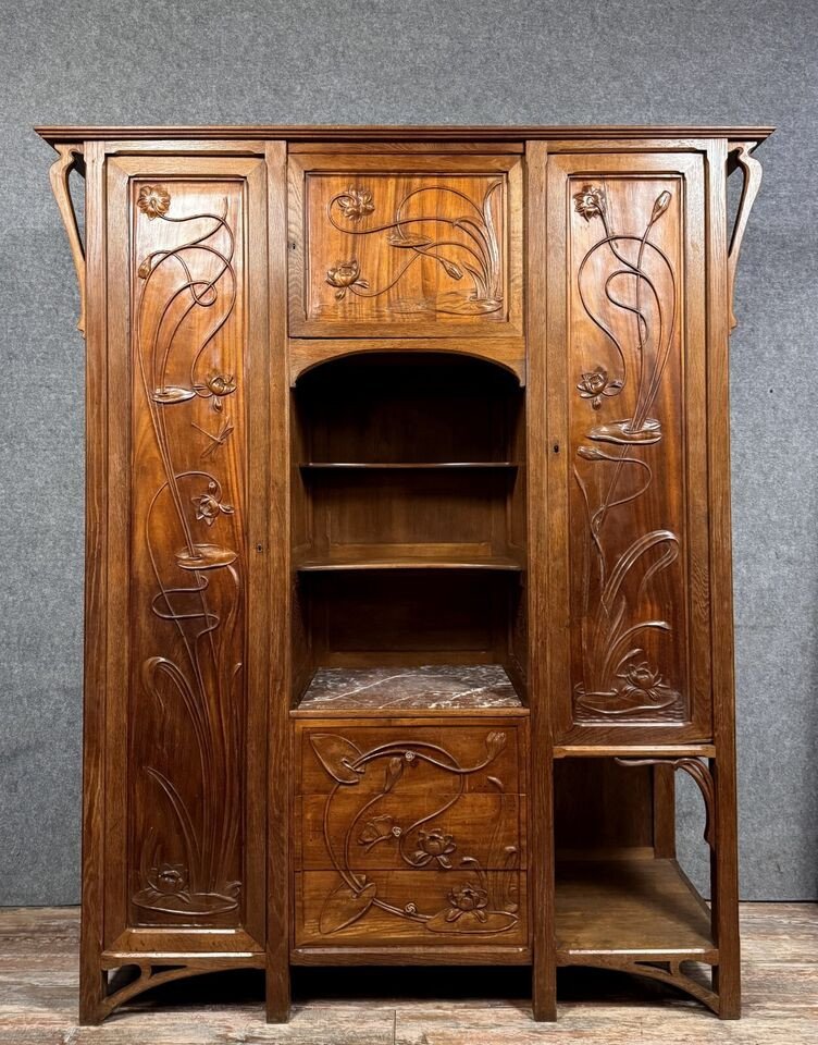 After Louis Majorelle: Nancy School Cabinet Furniture In Walnut, Art Nouveau Period, Circa 1900