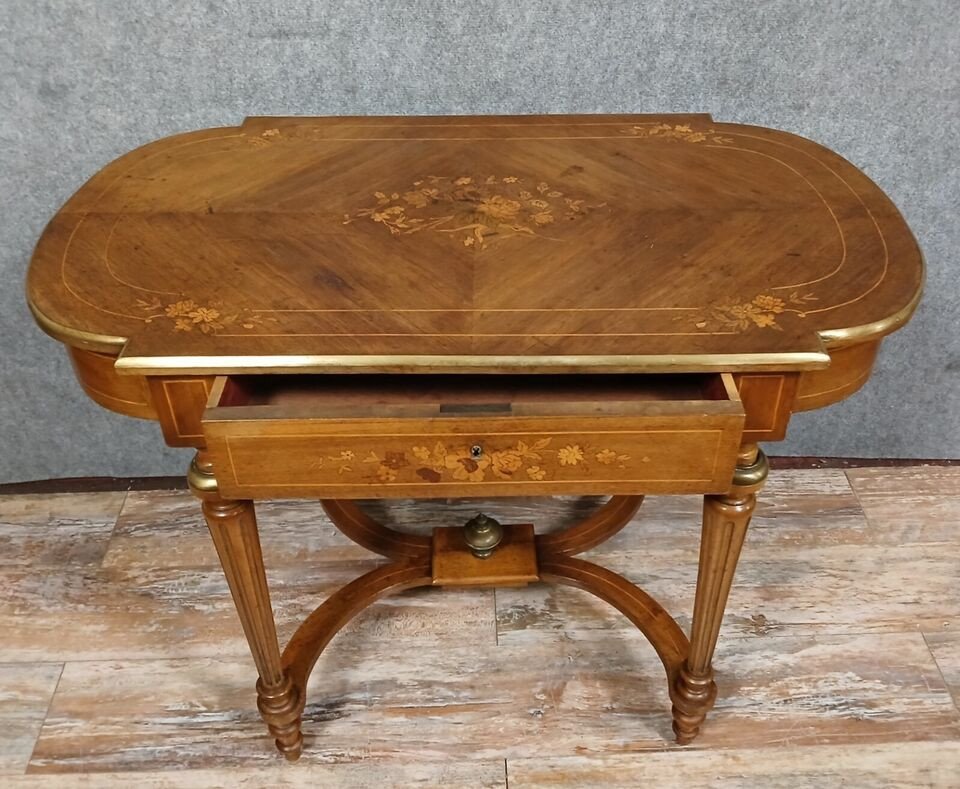 Table De Milieu Ou Bureau époque Napoléon III En Marquèterie Vers 1850-photo-1