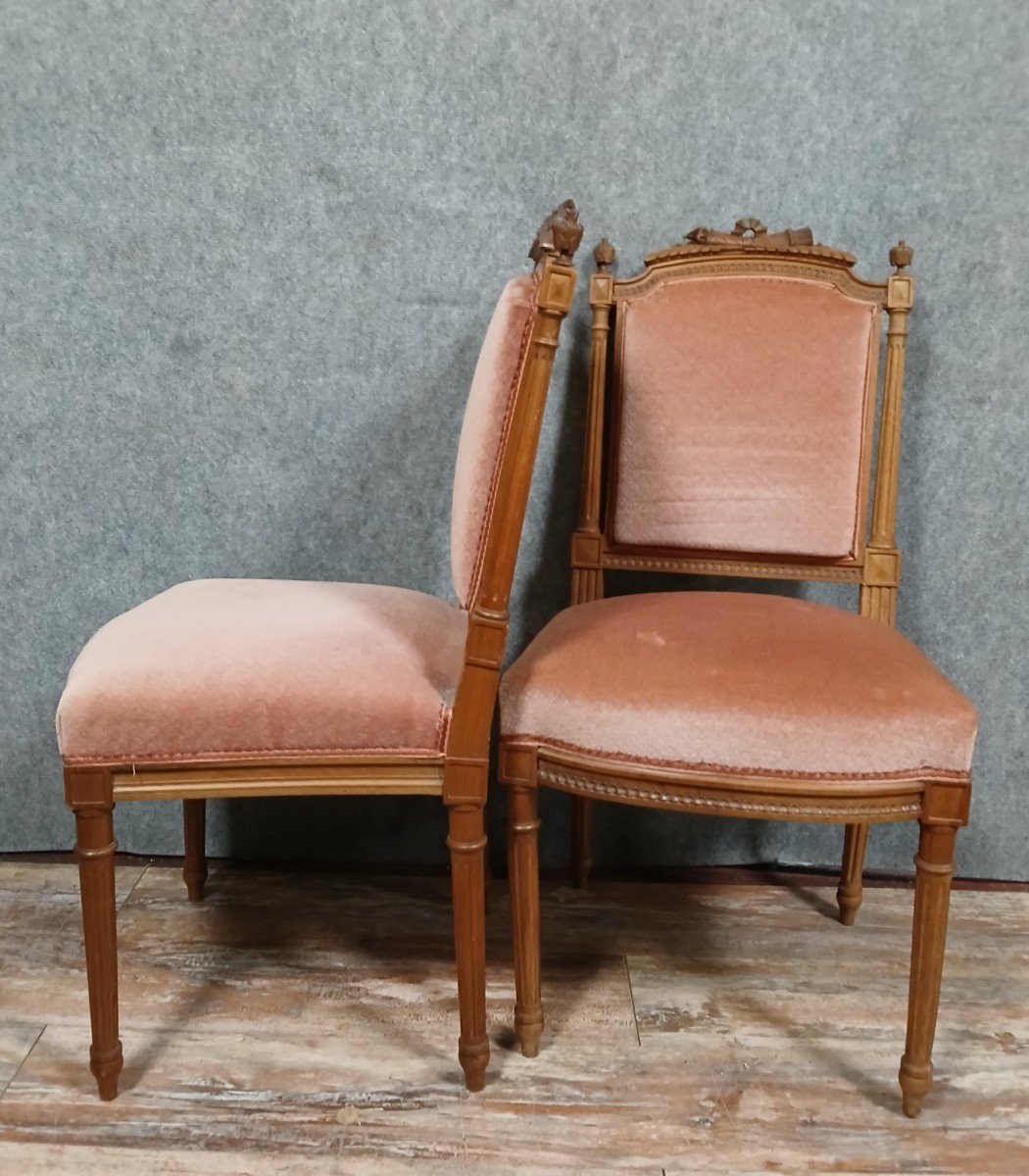 Pair Of Louis XVI Style Walnut Chairs-photo-5