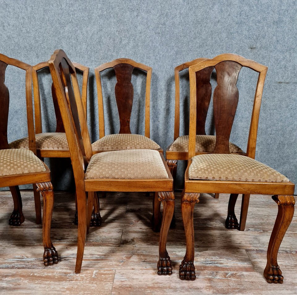 Set Of 6 Alternating Light And Dark Mahogany Chippendale Chairs Circa 1880-1900-photo-1