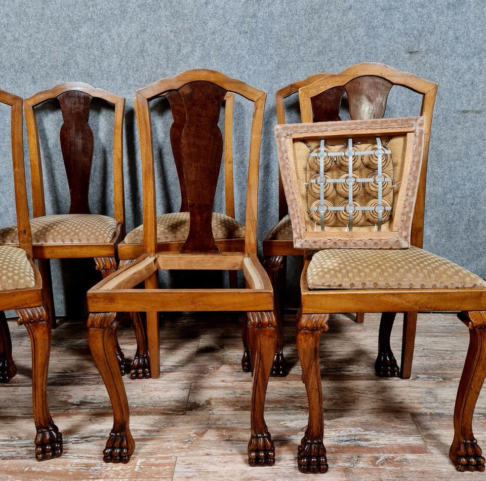 Set Of 6 Alternating Light And Dark Mahogany Chippendale Chairs Circa 1880-1900-photo-2