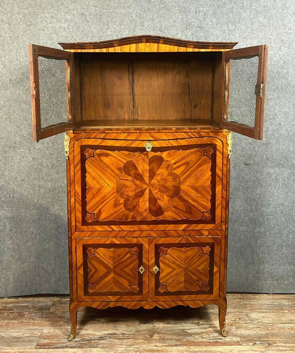 Louis XV Period Guillotine Secretary In Marquetry-photo-1