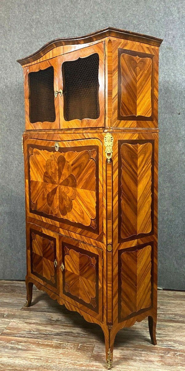 Louis XV Period Guillotine Secretary In Marquetry-photo-3