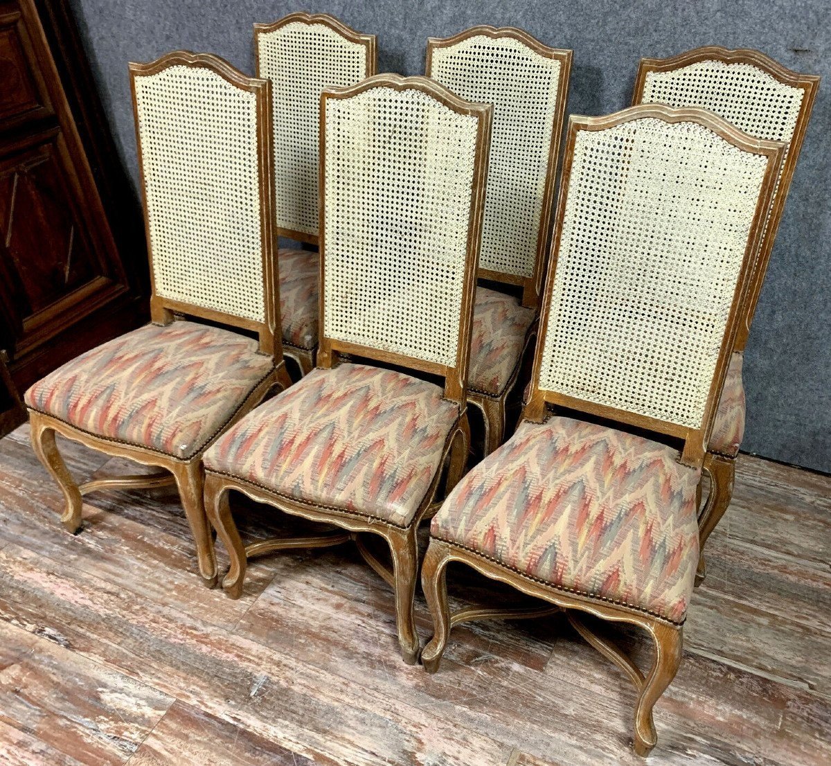 Set Of 6 Louis XV Chairs With High Backs In Whitewashed Wood -photo-1