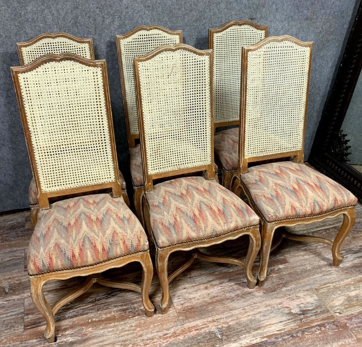 Set Of 6 Louis XV Chairs With High Backs In Whitewashed Wood -photo-2