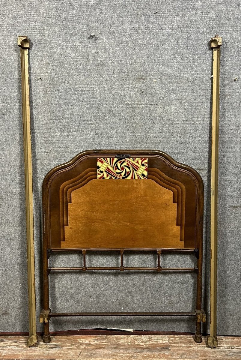 Art Nouveau Period Bed In Painted Iron Faux Wood With Stylized Patterns In Color -photo-5