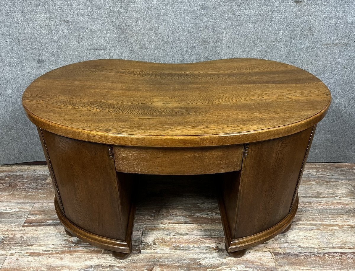 Large Art Nouveau Oak And Walnut Bean Shaped Center Desk  -photo-6