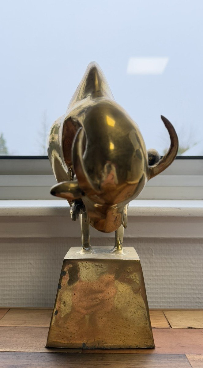 After Dali: Gilt Bronze Sculpture Depicting An Abstract Bull-photo-4