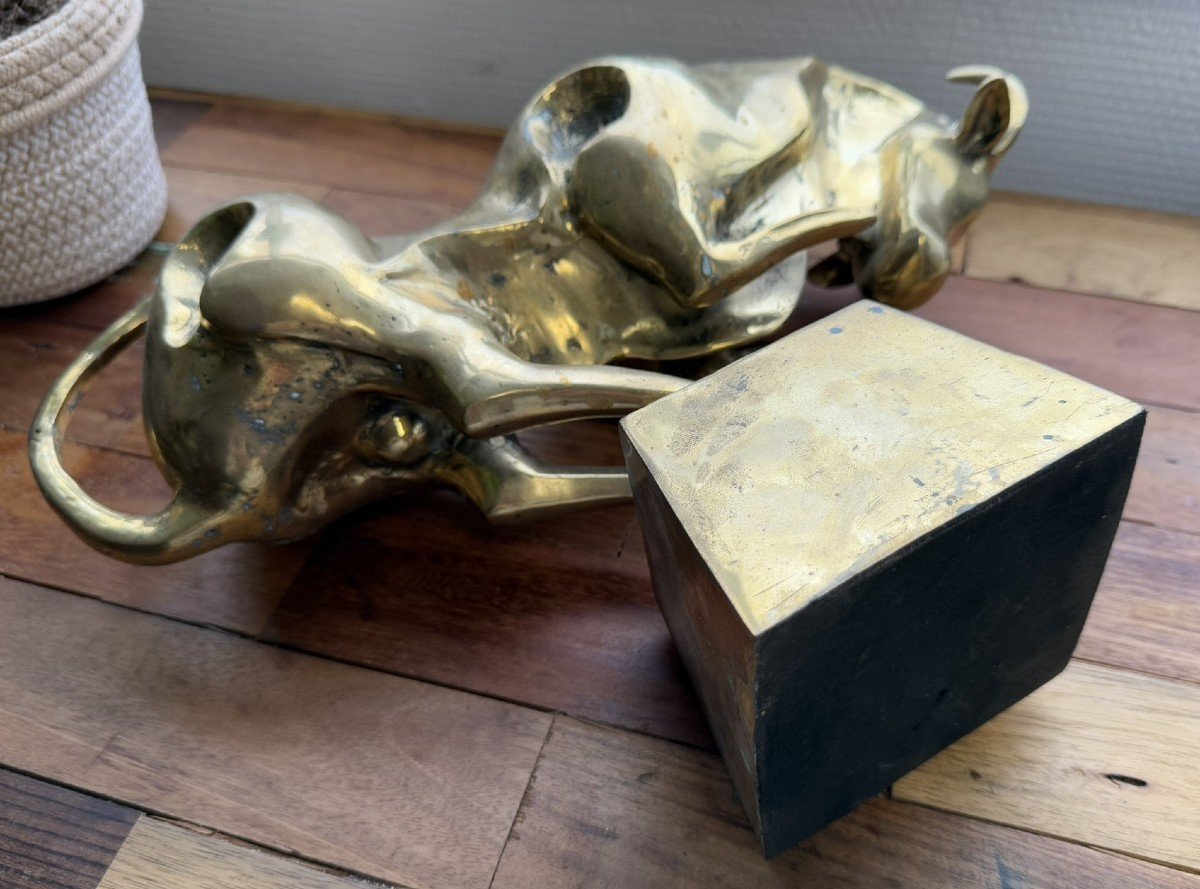 After Dali: Gilt Bronze Sculpture Depicting An Abstract Bull-photo-7