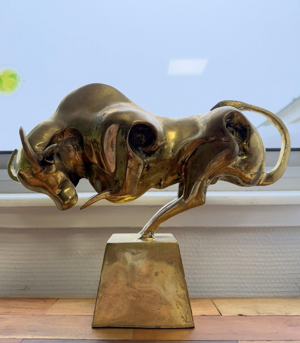 After Dali: Gilt Bronze Sculpture Depicting An Abstract Bull