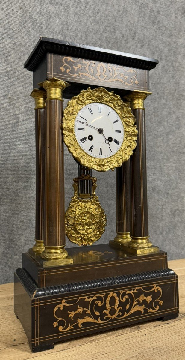 Portico Clock Empire / Charles X Period In Rosewood And Gilt Bronze  -photo-1